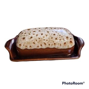 Vintage Butterdish Pottery Speckled Earthtone